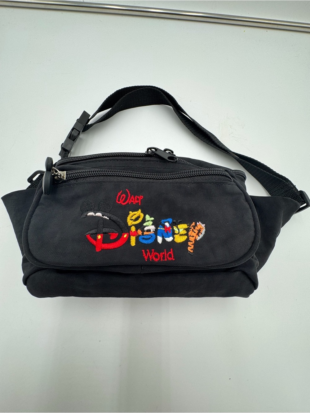 Vintage Walt Disney World Parks Fanny Pack Black Embroidered Disney Logo Bag